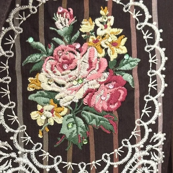 Floral Embroidered Brown Blouse - Picture 5 of 15